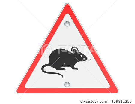Rodent warning sign with rat or mouse silhouette, 3d rendering Rodent warning sign with rat or mouse silhouette, 3d rendering 139811296