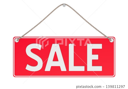 SALE red hanging sign, 3d rendering SALE red hanging sign, 3d rendering 139811297