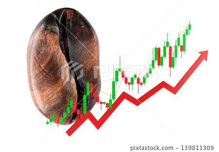 Coffee bean with rising price chart, 3d rendering Coffee bean with rising price chart, 3d rendering 139811309