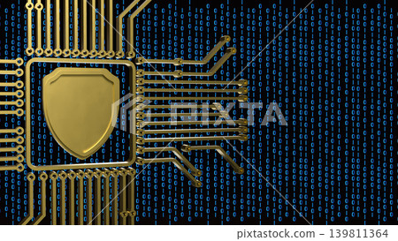 Digital Cyber Security Shield Circuit 3d render. Digital Cyber Security Shield Circuit 3d render. 139811364