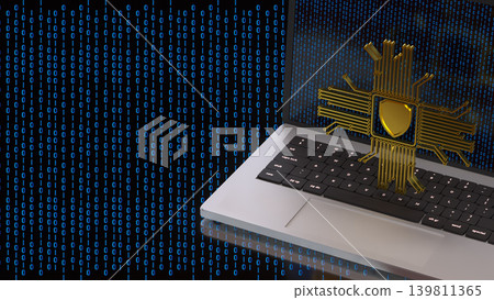 Digital Cyber Security Laptop Protection 3d render. Digital Cyber Security Laptop Protection 3d render. 139811365