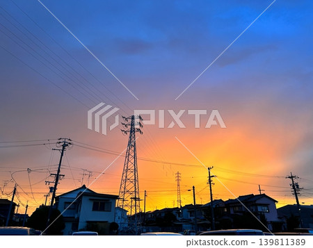Sunset seen from a residential area Sunset seen from a residential area 139811389
