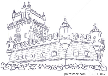Black and white vector illustration of Belem Tower in Lisbon Portugal Black and white vector illustration of Belem Tower in Lisbon Portugal 139811867