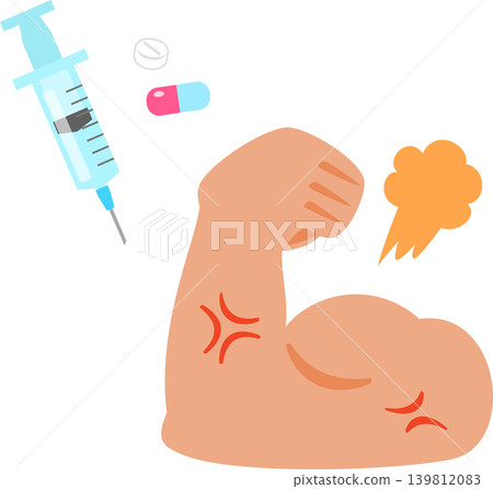 Syringes, oral medications, and biceps, doping Syringes, oral medications, and biceps, doping 139812083