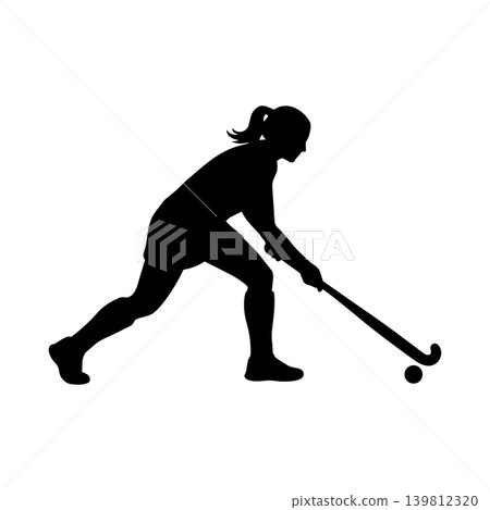 Silhouette of a woman playing hockey, alpha channel Silhouette of a woman playing hockey, alpha channel 139812320
