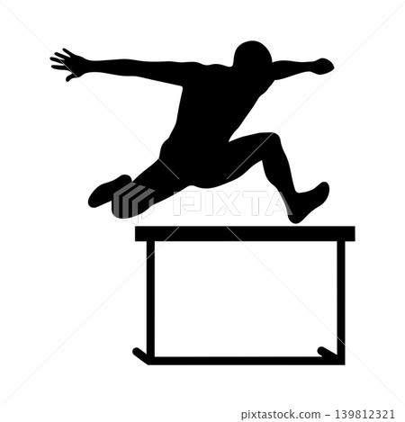 Silhouette of a man running hurdles, alpha channel Silhouette of a man running hurdles, alpha channel 139812321