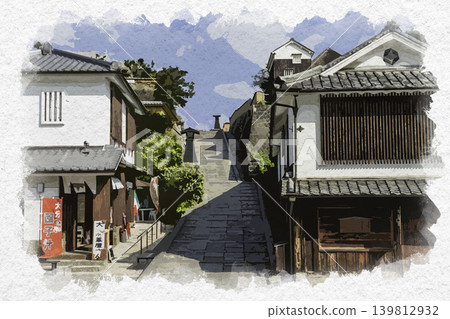 大分縣木月市須屋之坂的水彩畫 大分縣木月市須屋之坂的水彩畫 139812932