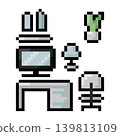 Pixel art 8 bit style. Set of Furniture, Chair, Table and elements in working room 139813109