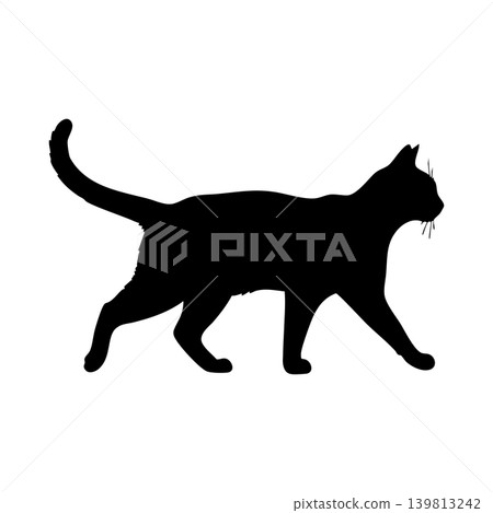 Silhouette of a cat walking, alpha channel 139813242
