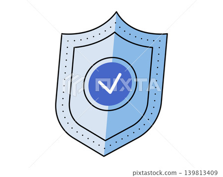 Blue shield with a checkmark vector illustration. Cyber security, data protection, verified account, safety guarantee, privacy policy, digital trust. Protective armor with tick mark Blue shield with a checkmark vector illustration. Cyber security, data protection, verified account, safety guarantee, privacy policy, digital trust. Protective armor with tick mark 139813409
