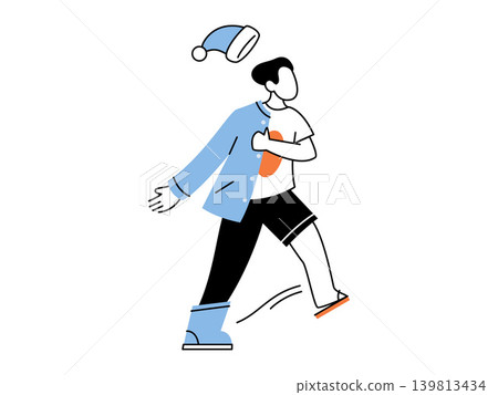 Man wearing winter coat and summer clothes split down middle vector illustration. Seasonal change, climate transition, travel, weather forecast, wardrobe, global warming. Male in seasonal outfit Man wearing winter coat and summer clothes split down middle vector illustration. Seasonal change, climate transition, travel, weather forecast, wardrobe, global warming. Male in seasonal outfit 139813434