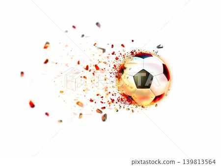A futuristic sports background featuring a soccer ball with scattered digital particles. A futuristic sports background featuring a soccer ball with scattered digital particles. 139813564