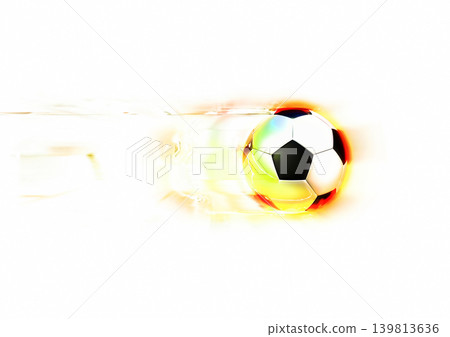 An energetic sports background featuring a soccer ball flying at high speed while emitting flames. 139813636
