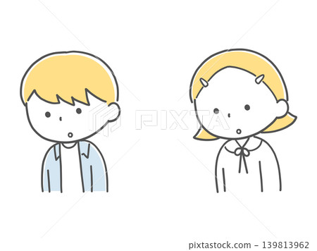 一個男孩和一個女孩向下看(單色) 一個男孩和一個女孩向下看(單色) 139813962