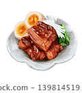 Braised pork served on a plate painted with watercolors 139814519