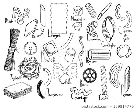 各種類型的義大利麵（線條描圖） 139814776