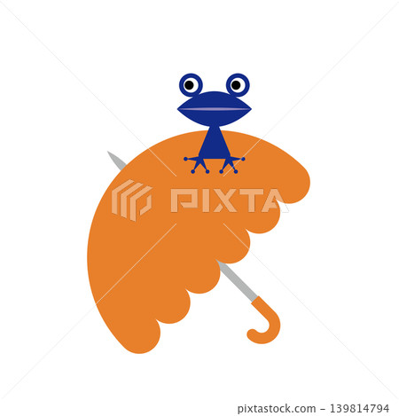 An illustration of a small frog sitting on an umbrella. An illustration of a small frog sitting on an umbrella. 139814794