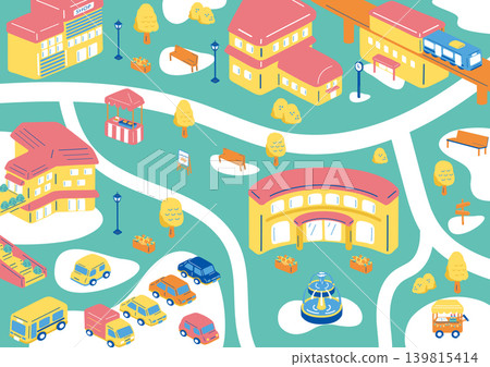 Streetscape of the shopping area in front of the station Streetscape of the shopping area in front of the station 139815414