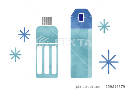 A thermos and a plastic bottle filled with a cold drink A thermos and a plastic bottle filled with a cold drink 139816379