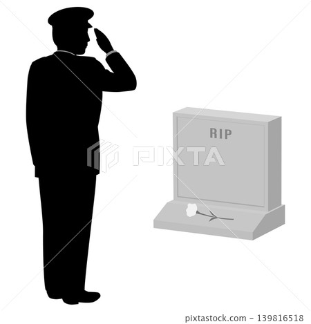 A soldier salutes in front of a tombstone. A soldier salutes in front of a tombstone. 139816518