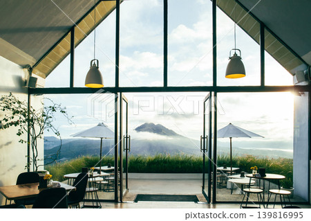 Caf offers view of Mount Batur and surrounding landscape Caf offers view of Mount Batur and surrounding landscape 139816995