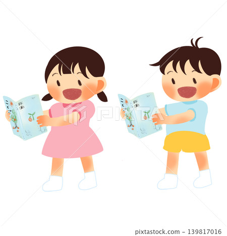 An illustration of a boy and a girl doing their reading homework. An illustration of a boy and a girl doing their reading homework. 139817016