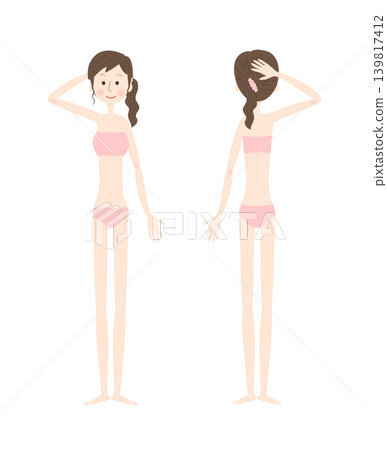 一幅身穿比基尼的女性擺出姿勢的全身插圖。 一幅身穿比基尼的女性擺出姿勢的全身插圖。 139817412