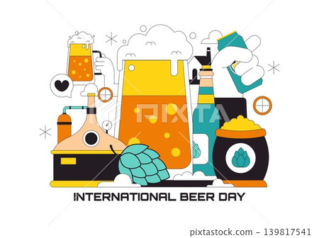 International Beer Day Vector Illustration Featuring Craft Brewery Celebration, Fresh Lager Glass, Brewing Equipment and Festival Design International Beer Day Vector Illustration Featuring Craft Brewery Celebration, Fresh Lager Glass, Brewing Equipment and Festival Design 139817541