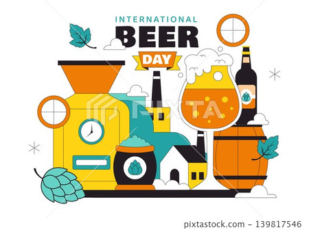 International Beer Day Vector Illustration Featuring Craft Brewery Celebration, Fresh Lager Glass, Brewing Equipment and Festival Design International Beer Day Vector Illustration Featuring Craft Brewery Celebration, Fresh Lager Glass, Brewing Equipment and Festival Design 139817546