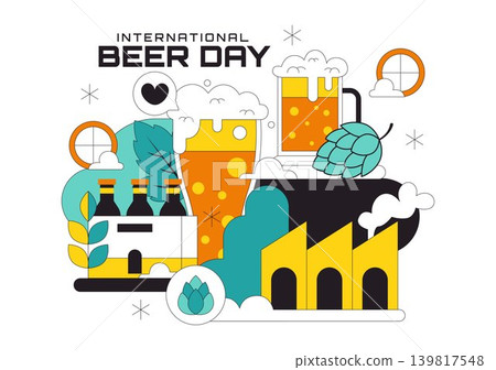 International Beer Day Vector Illustration Featuring Craft Brewery Celebration, Fresh Lager Glass, Brewing Equipment and Festival Design International Beer Day Vector Illustration Featuring Craft Brewery Celebration, Fresh Lager Glass, Brewing Equipment and Festival Design 139817548