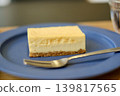 Cheesecake on a blue plate 139817565