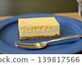 Cheesecake on a blue plate 139817566