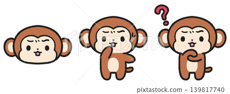 一組猴子的插圖，它們看起來很困惑，或者頭上都有問號。 139817740