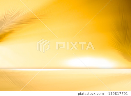 Background Summer yellow wall studio room solid kitchen podium floor backdrop product scene shadow loft stage orange platform gold interior abstract mockup tropical cement minimal marble desk. 139817791