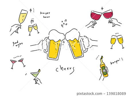 Hand-drawn illustrations of various alcoholic beverages Hand-drawn illustrations of various alcoholic beverages 139818089