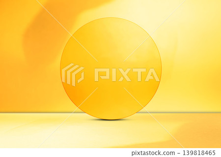 Background Summer yellow circle partion wall studio room solid kitchen podium floor backdrop product scene shadow loft stage orange platform gold interior abstract mockup tropical cement minimal 139818465