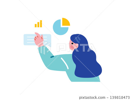 一位女商人正在收集資訊的插圖。 一位女商人正在收集資訊的插圖。 139818473