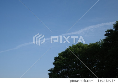 夏天藍天和凝結尾跡 夏天藍天和凝結尾跡 139818917