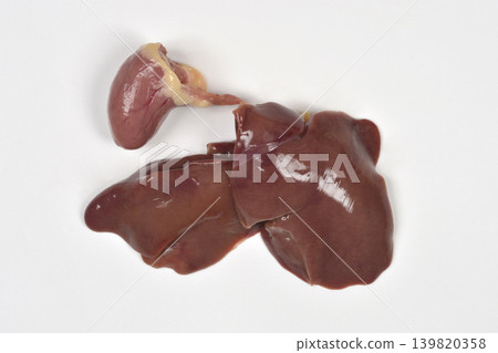 Raw Chicken Liver and Heart on White Background 139820358