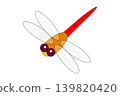 A red dragonfly flying with its wings spread. 139820420