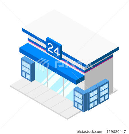 便利商店外觀的等距插圖,以藍色線條勾勒。 便利商店外觀的等距插圖,以藍色線條勾勒。 139820447