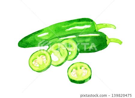 Jalapeño set - Hand-drawn watercolor illustration of vegetables Jalapeño set - Hand-drawn watercolor illustration of vegetables 139820475