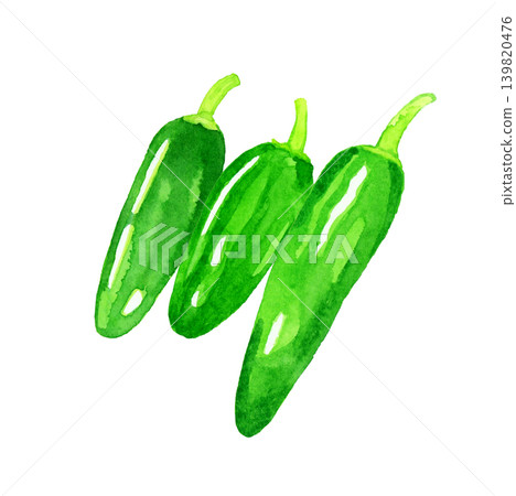墨西哥辣椒 3 件裝 - 手繪水彩蔬菜插圖 139820476