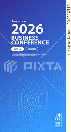 Blue hexagon grid abstract background for business conference. Vertical technology layout for corporate seminars, digital innovation flyers, or mobile app marketing posters. Blue hexagon grid abstract background for business conference. Vertical technology layout for corporate seminars, digital innovation flyers, or mobile app marketing posters. 139820516
