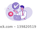 Online survey or quality control banner for business website, management webinar, or digital voting presentation. Flat design character for business choice and evaluation services. Online survey or quality control banner for business website, management webinar, or digital voting presentation. Flat design character for business choice and evaluation services. 139820519