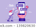 Customer review analysis concept with woman and giant smartphone. Online reputation management and user feedback banner for business websites, marketing webinars, or service quality posters. Customer review analysis concept with woman and giant smartphone. Online reputation management and user feedback banner for business websites, marketing webinars, or service quality posters. 139820630