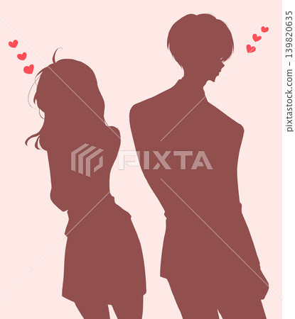 A man and woman in love, back to back; office workers; silhouette 139820635