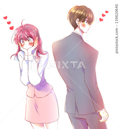 A man and woman in love, back to back, working at a company. A man and woman in love, back to back, working at a company. 139820640