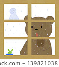 An illustration of a bear watching the rain from indoors. 139821038