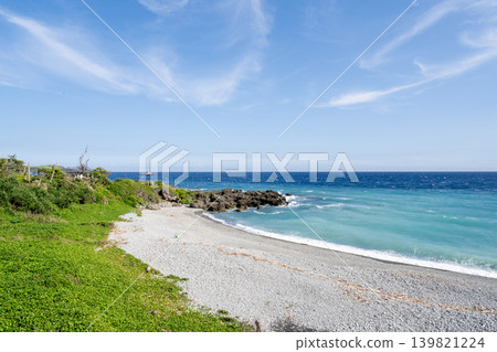 026 summer Taiwan remote island scenery: Taitung Lanyu, Green Island coastline, wide gravel sea shore, three-layer gradual blue Pacific sky view 026 summer Taiwan remote island scenery: Taitung Lanyu, Green Island coastline, wide gravel sea shore, three-layer gradual blue Pacific sky view 139821224